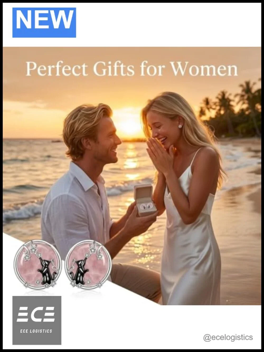 Cat Stud Earrings Sterling Silver Posts Rose Quartz Hypoallergenic